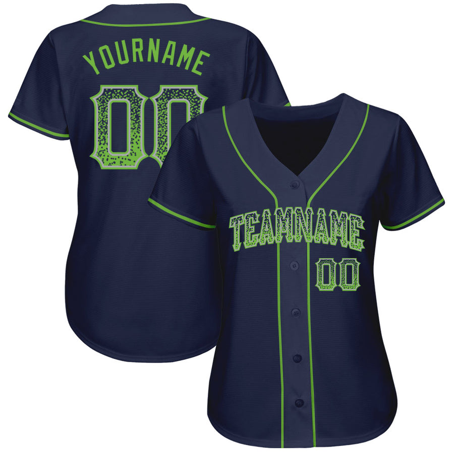 Custom Navy Neon Green-Gray Authentic Drift Fashion Baseball Jersey