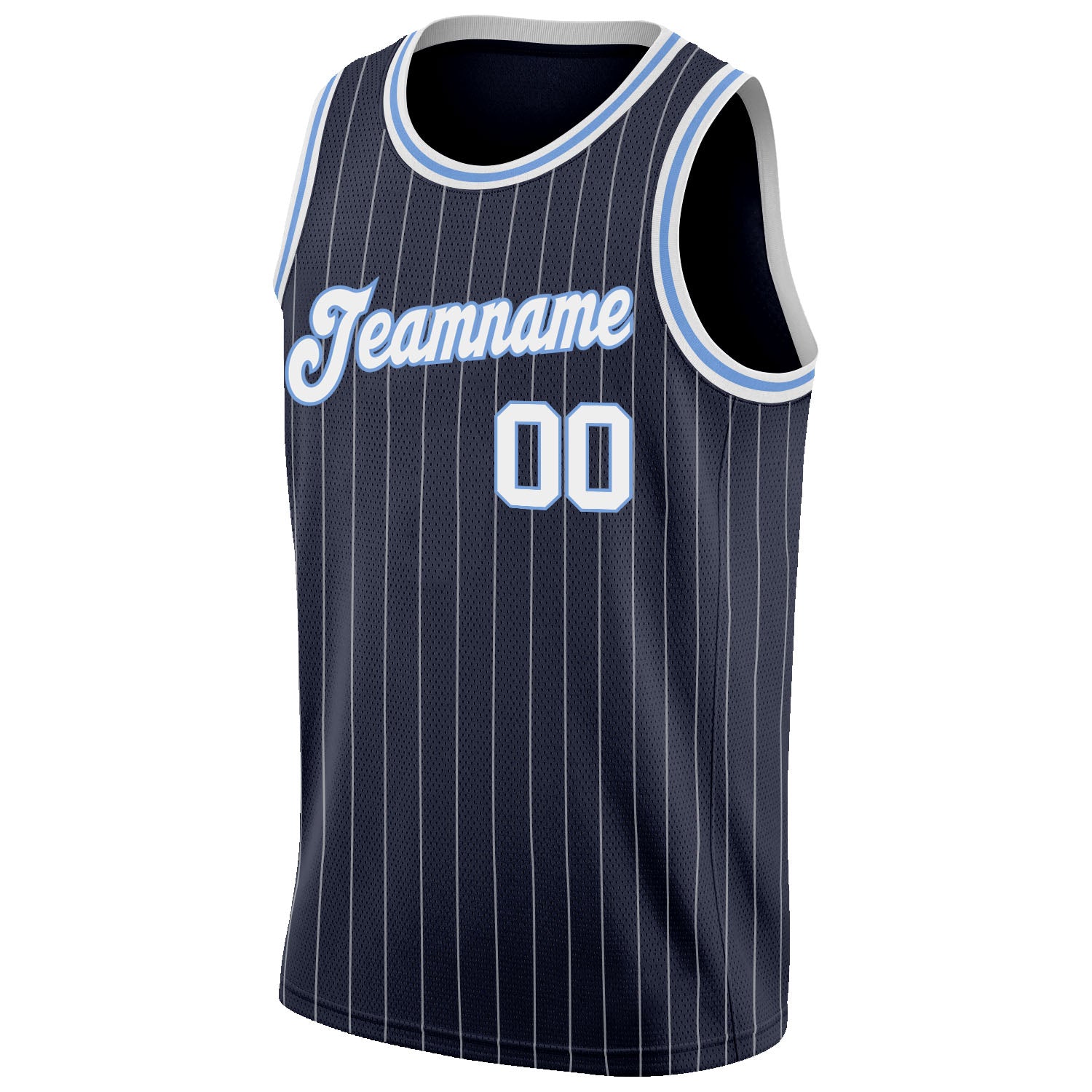 Custom Navy White Pinstripe White-Light Blue Authentic Basketball Jersey