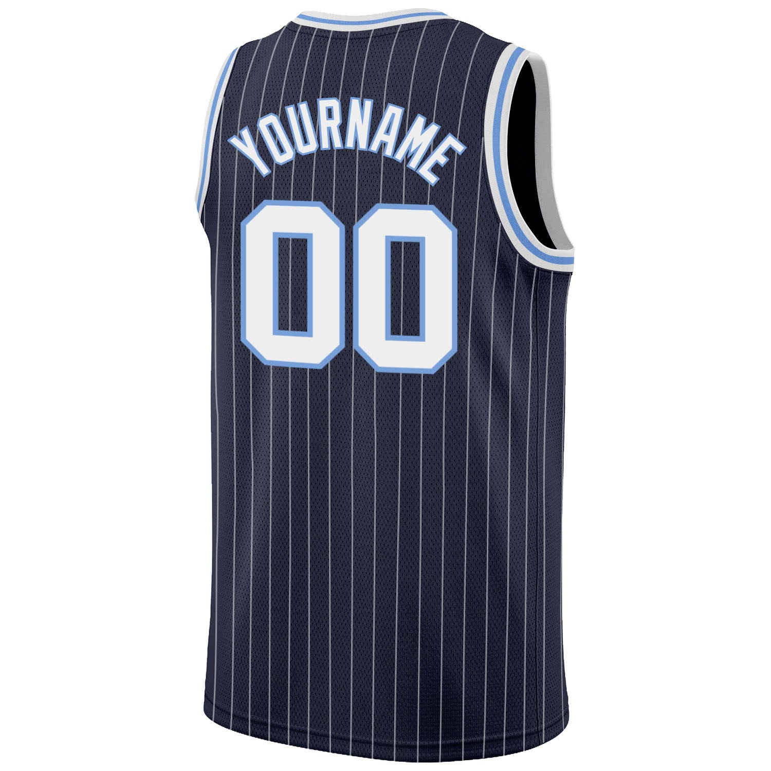 Custom Navy White Pinstripe White-Light Blue Authentic Basketball Jersey