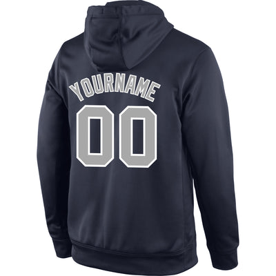 Custom Stitched Navy Gray-White Sports Pullover Sweatshirt Hoodie