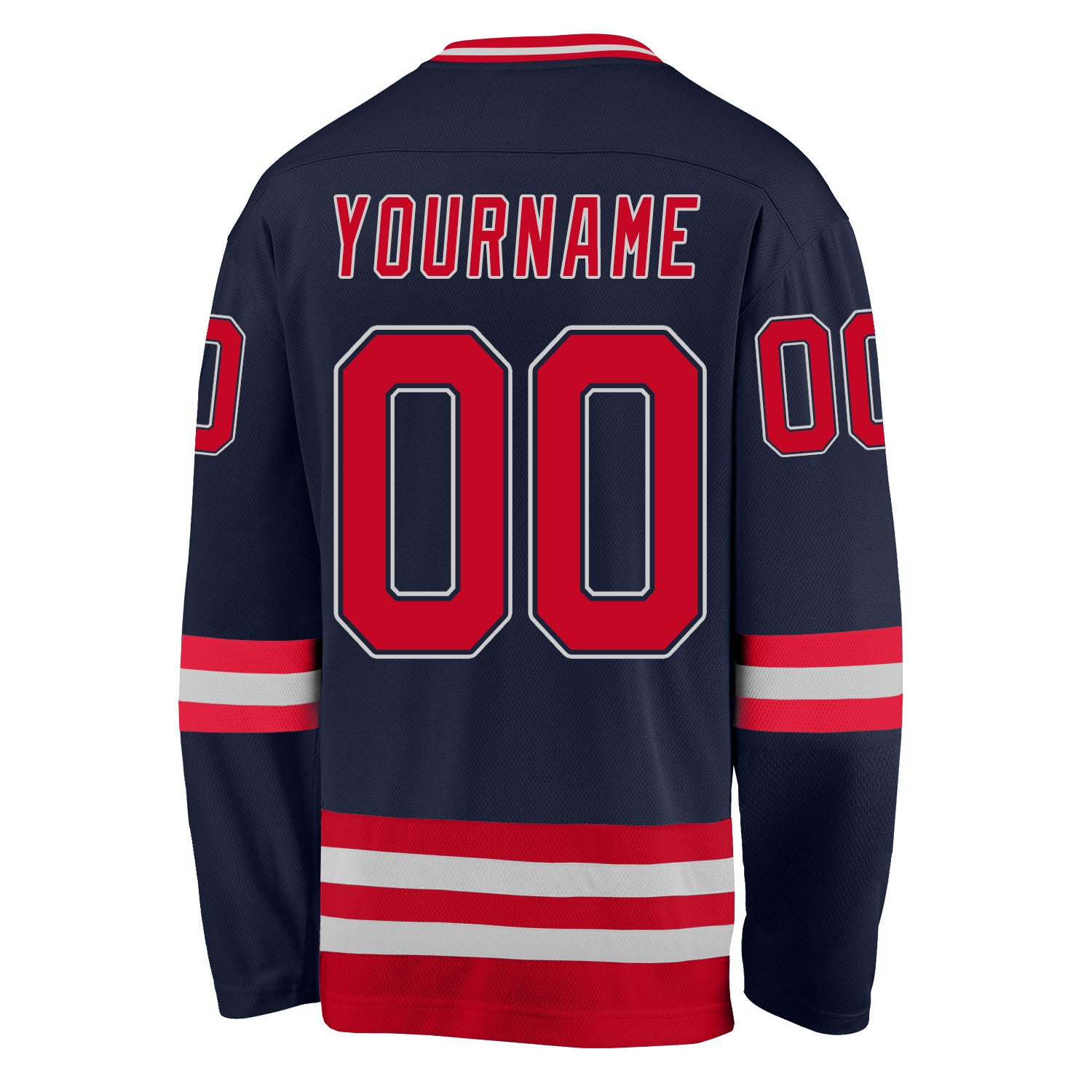 Custom Navy Red-Gray Hockey Jersey