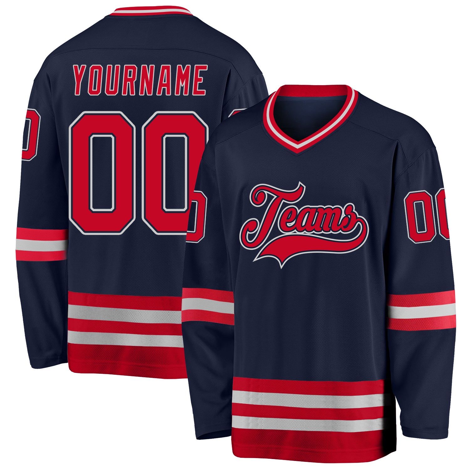 Custom Navy Red-Gray Hockey Jersey