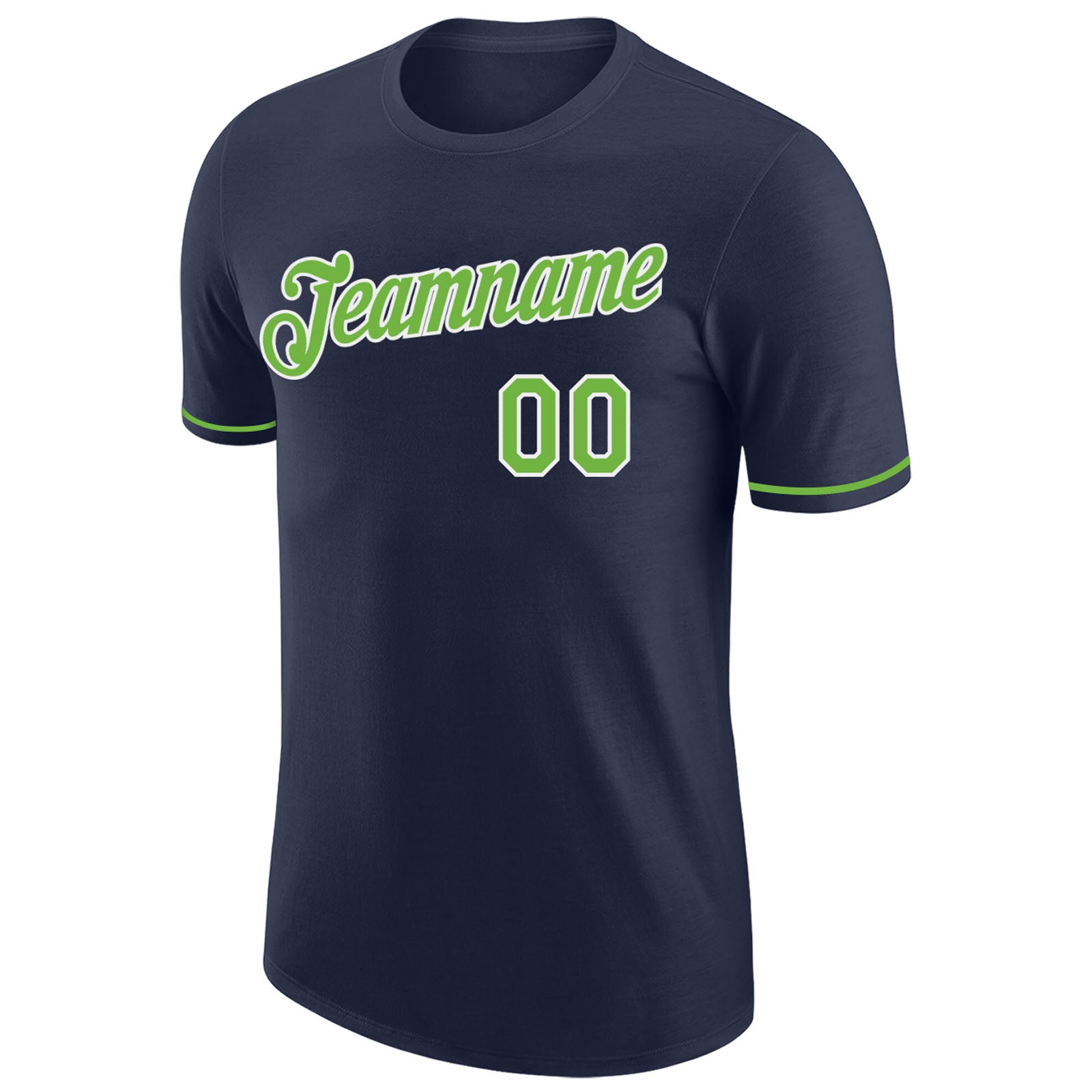 Custom Navy Neon Green-White Performance T-Shirt