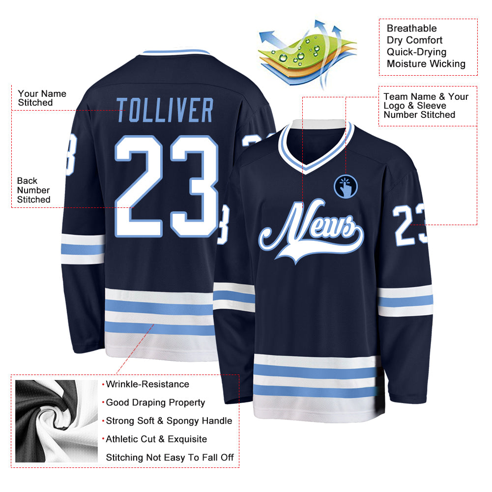 Custom Navy White-Light Blue Hockey Jersey