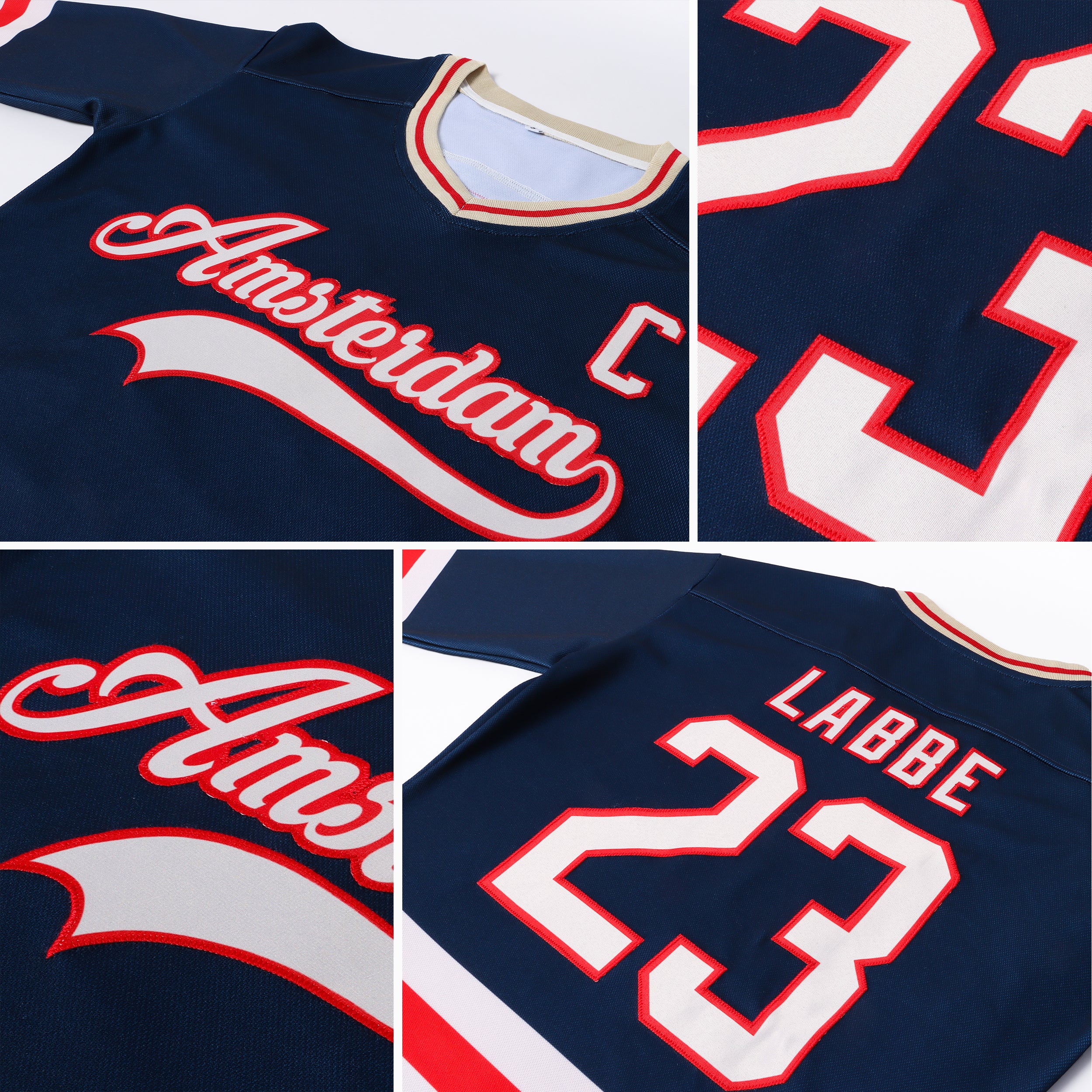 Custom Navy Cream-Red Hockey Jersey