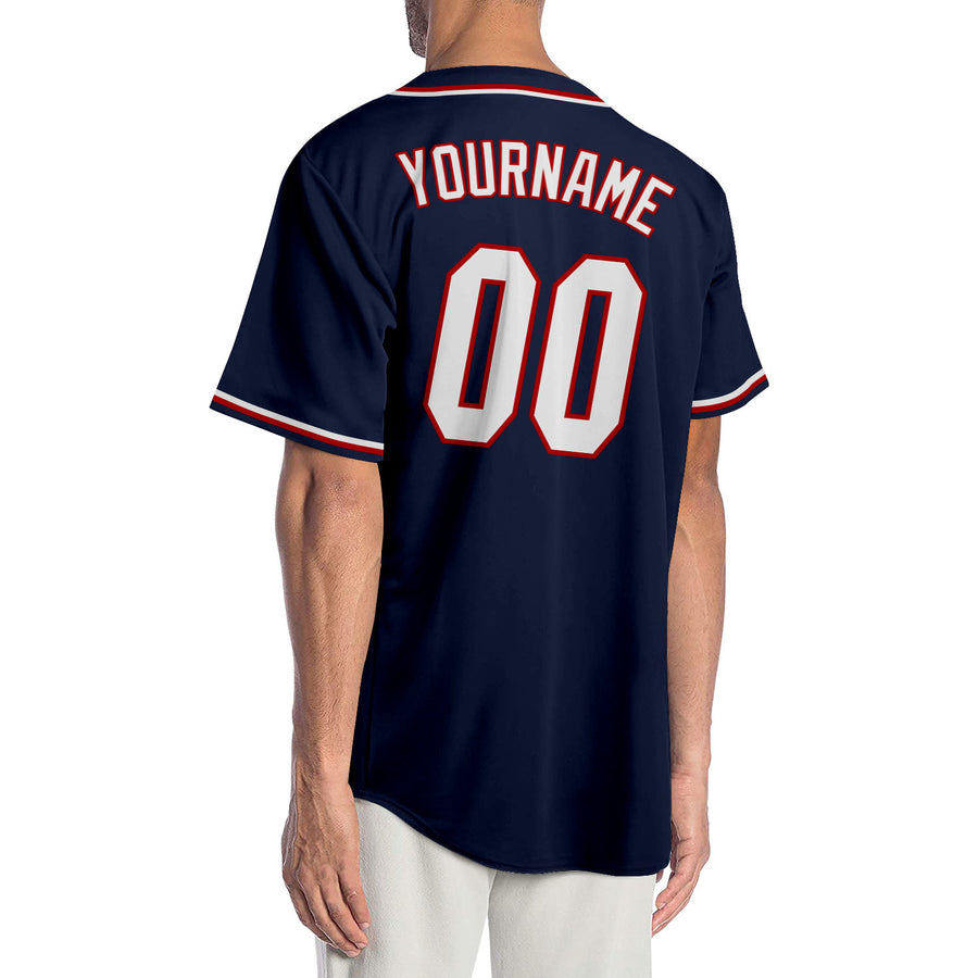 Custom Navy White-Red Authentic Baseball Jersey