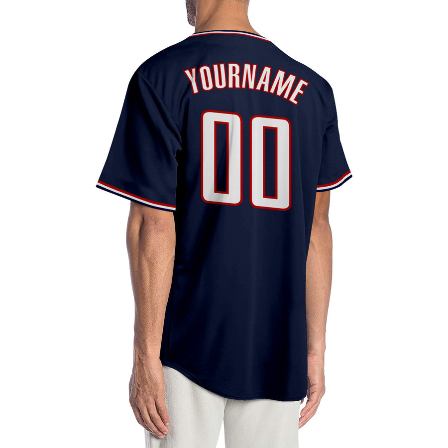 Custom Navy White-Red Authentic Baseball Jersey