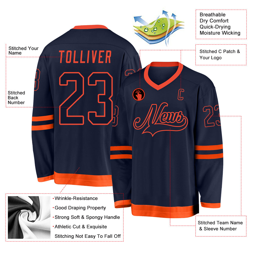 Custom Navy Navy-Orange Hockey Jersey