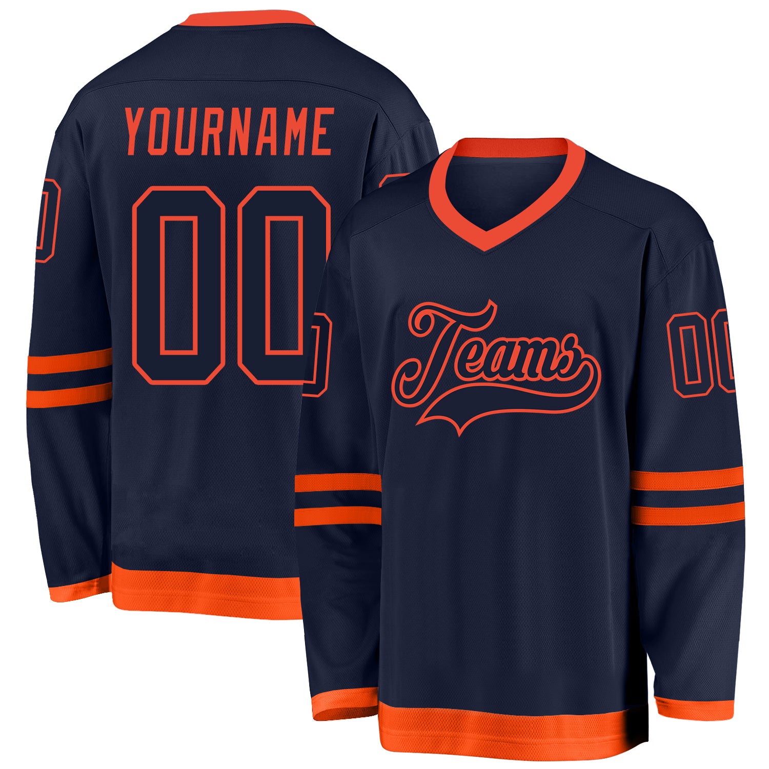 Custom Navy Navy-Orange Hockey Jersey