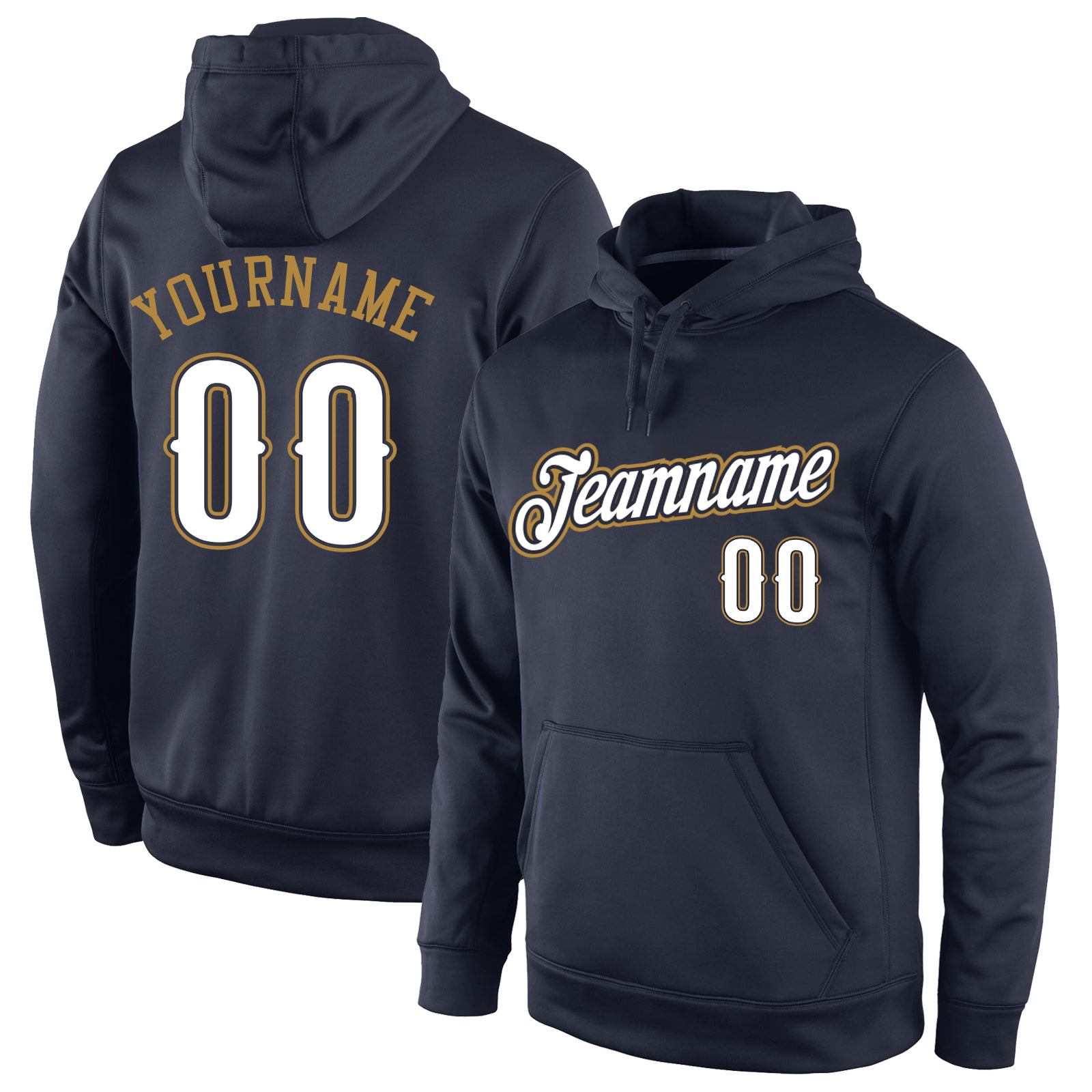 Custom Stitched Navy White-Old Gold Sports Pullover Sweatshirt Hoodie