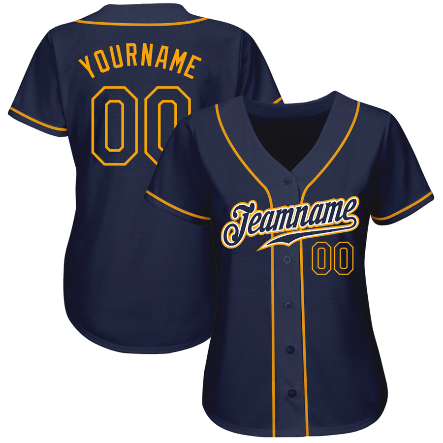 Custom Navy Navy-Gold Authentic Baseball Jersey