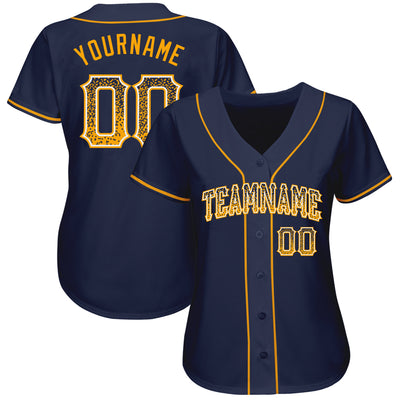 Custom Navy Gold-White Authentic Drift Fashion Baseball Jersey