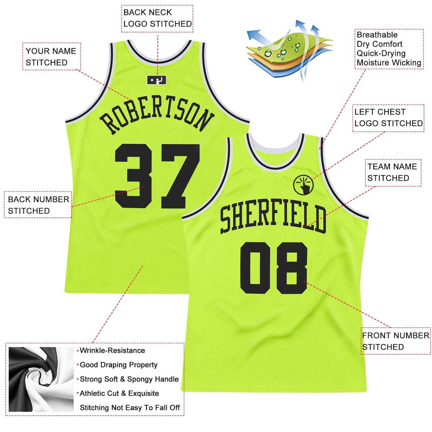 Custom Black Basketball Jersey Neon Green-White Authentic Throwback -  FansIdea