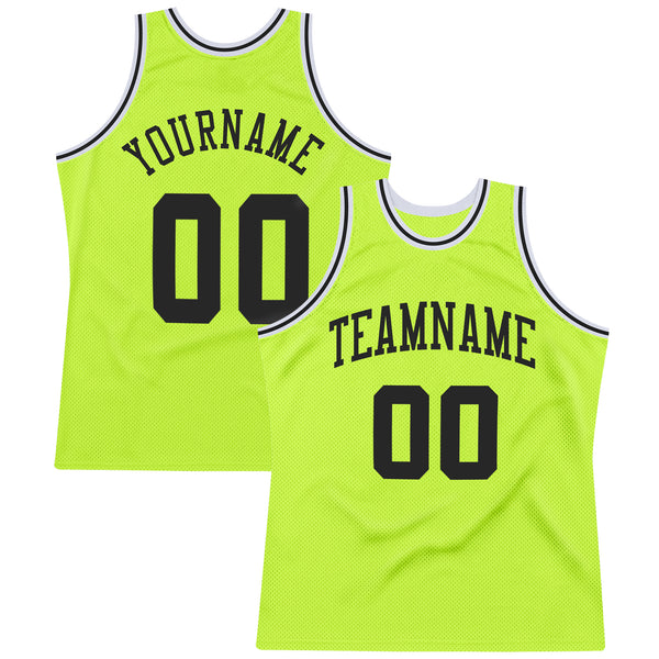 Custom Neon Green White Round Neck Basketball Jersey Youth Size:XL