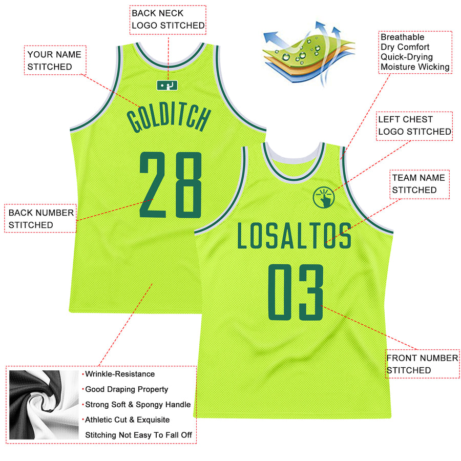 Custom Neon Green Kelly Green-White Authentic Throwback Basketball Jersey