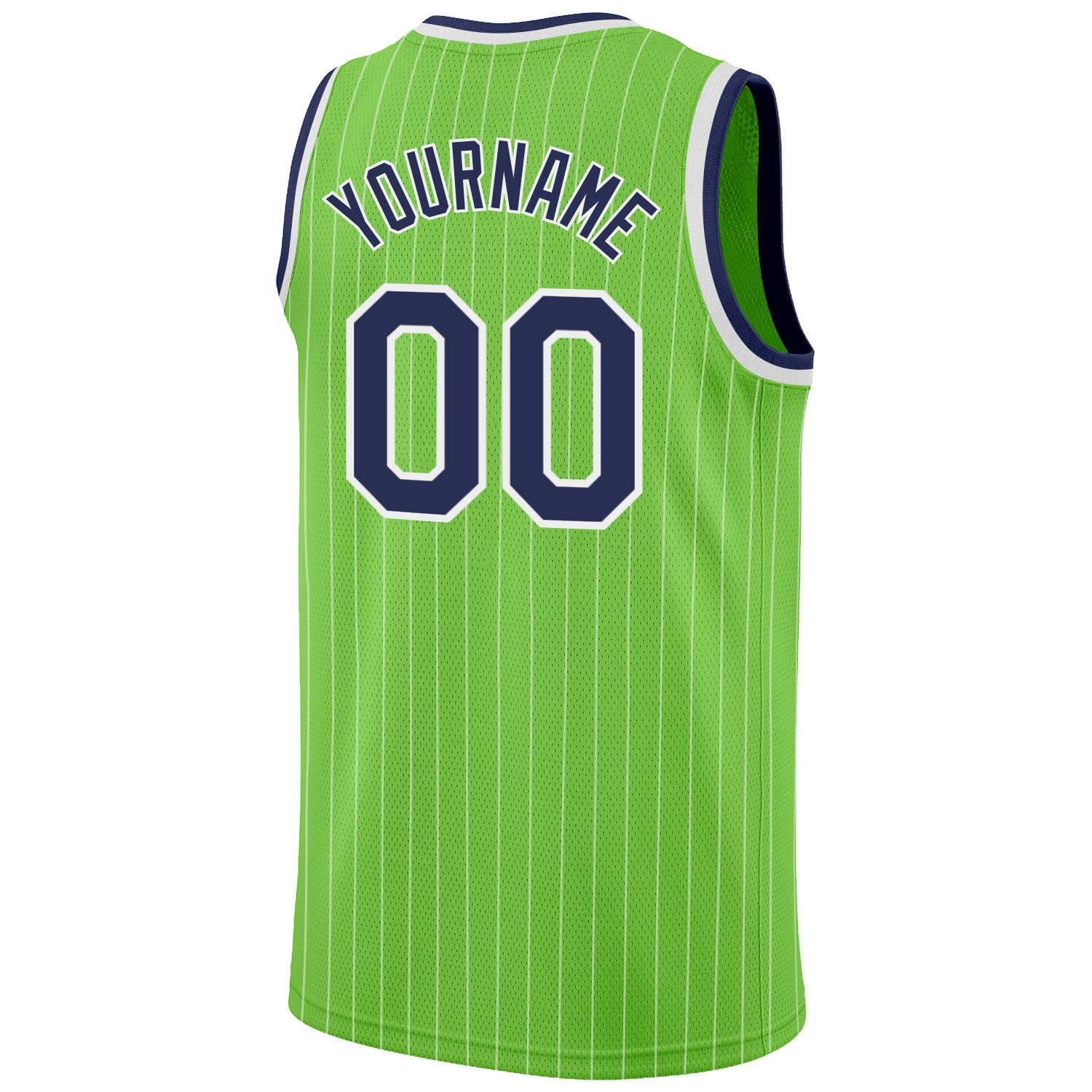 Custom Neon Green White Pinstripe Navy-White Authentic Basketball Jersey