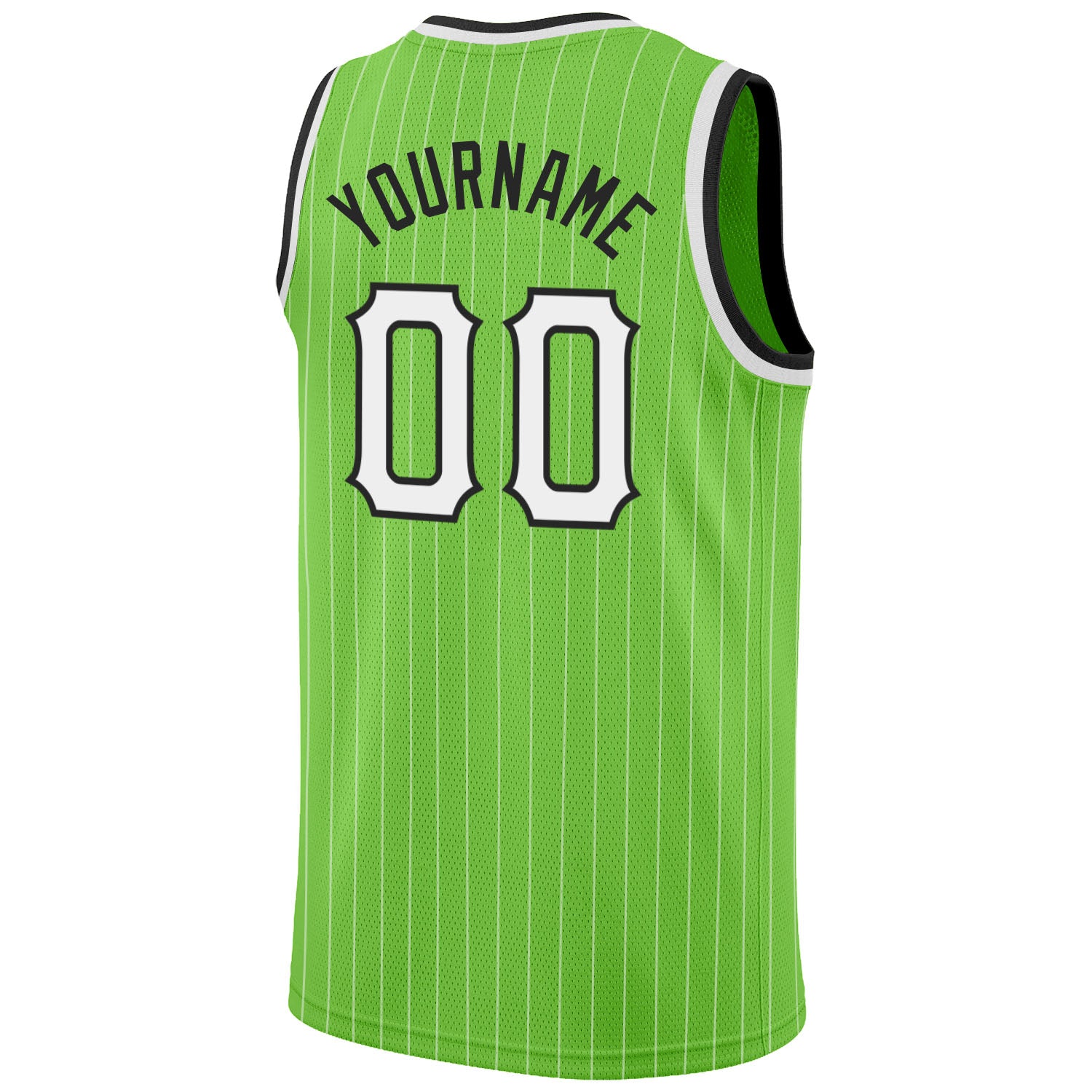 Custom Neon Green White Pinstripe White-Black Authentic Basketball Jersey