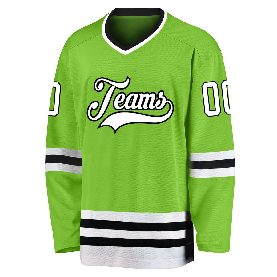 Custom Neon Green White-Black Hockey Jersey