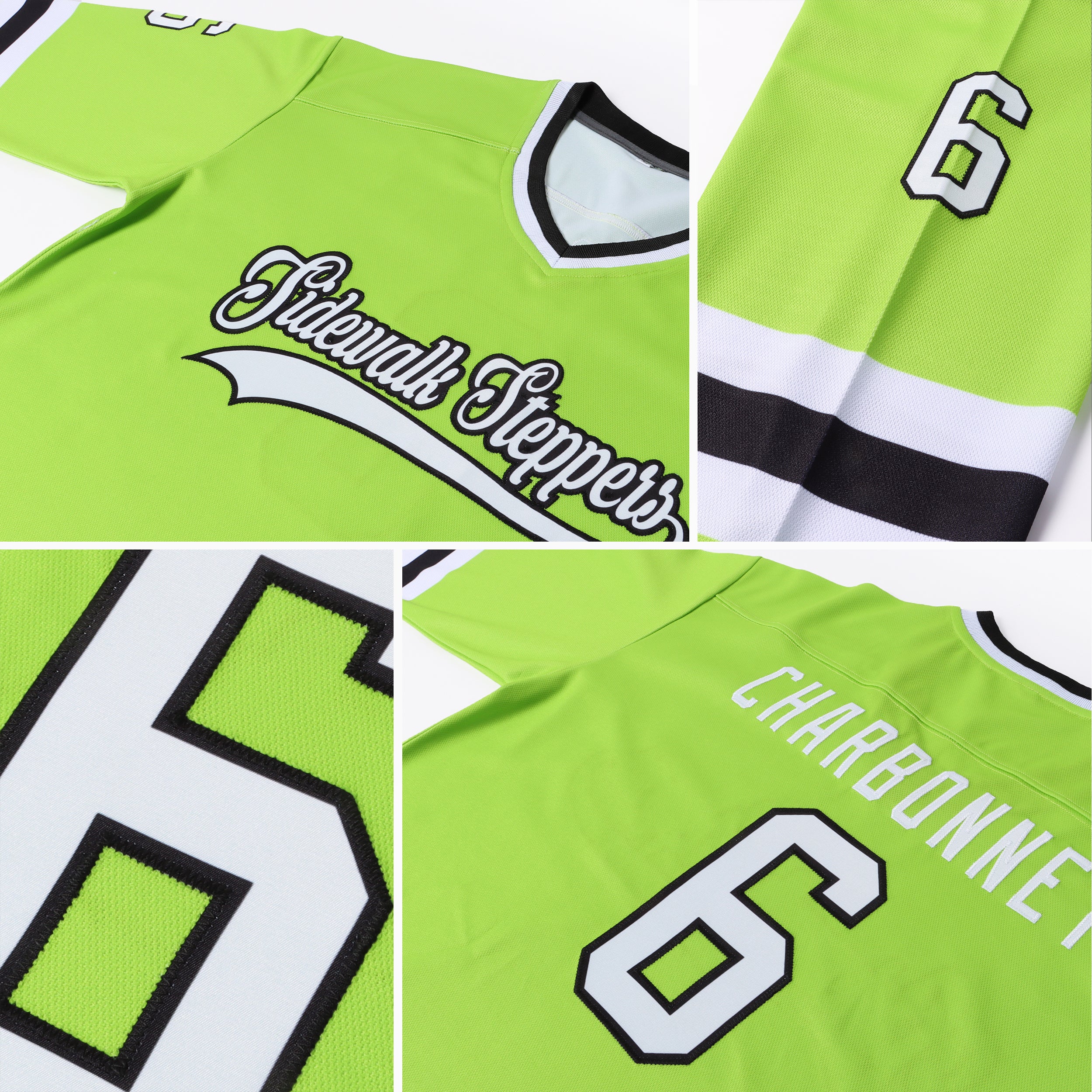 Custom Neon Green White-Black Hockey Jersey