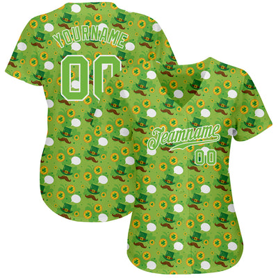 Custom Name Neon Green Black St Patrick's Day Drift Fashion Baseball Jersey  Shirt