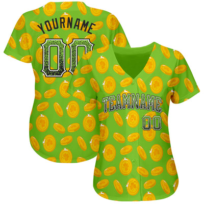 Custom Name Neon Green Black St Patrick's Day Drift Fashion Baseball Jersey  Shirt