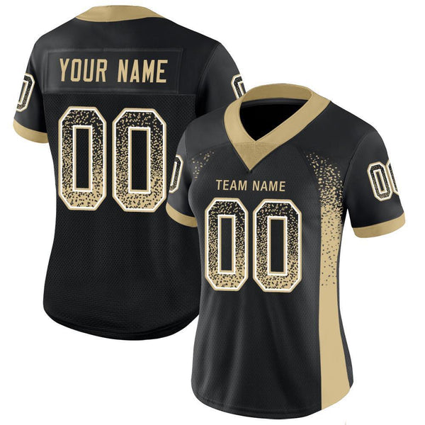 Custom Black Gold-White Mesh Drift Fashion Football Jersey
