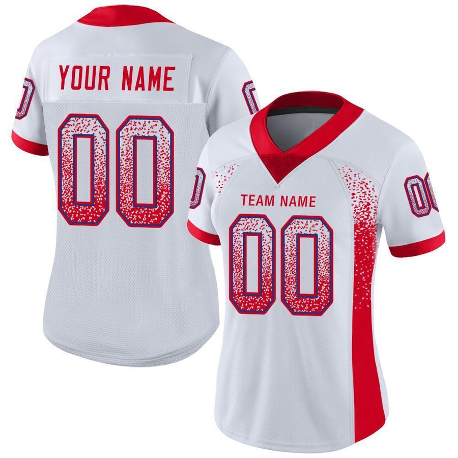 Custom White Scarlet-Royal Mesh Drift Fashion Football Jersey