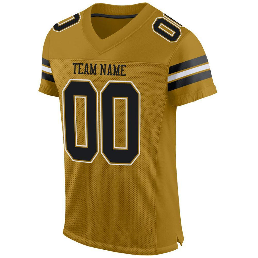 Custom Old Gold Black-White Mesh Authentic Football Jersey