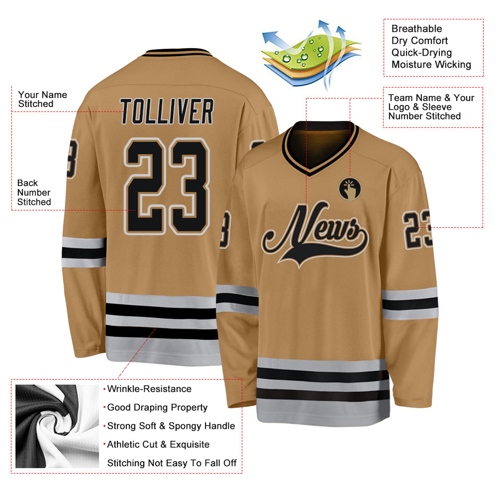 Custom Old Gold Black-Gray Hockey Jersey