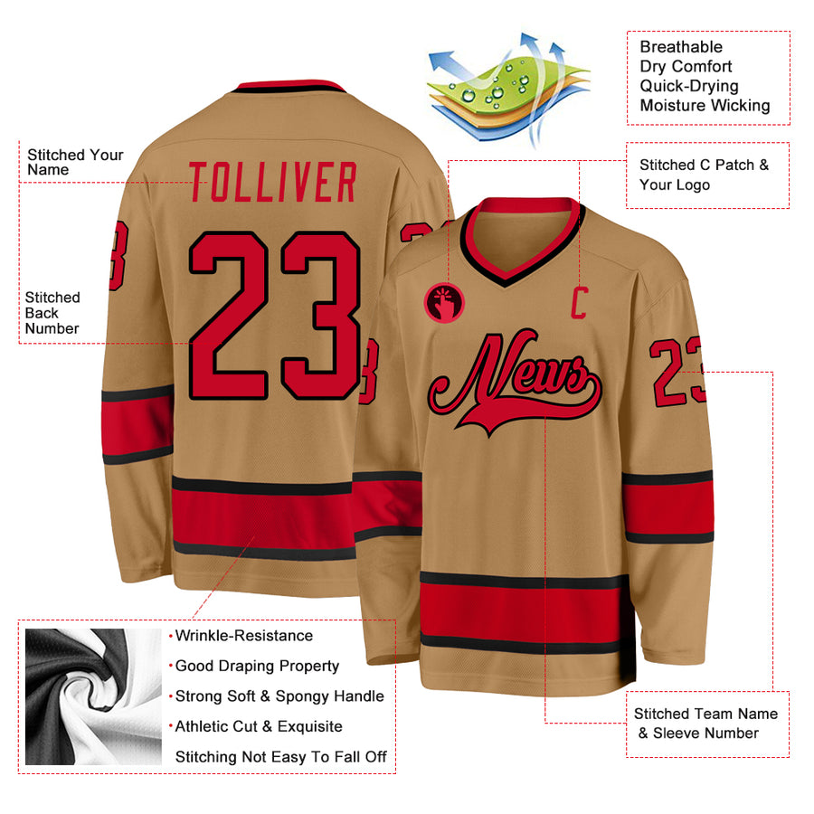 Custom Old Gold Red-Black Hockey Jersey