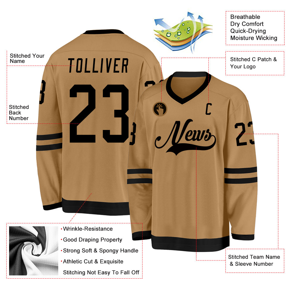 Custom Old Gold Black Hockey Jersey