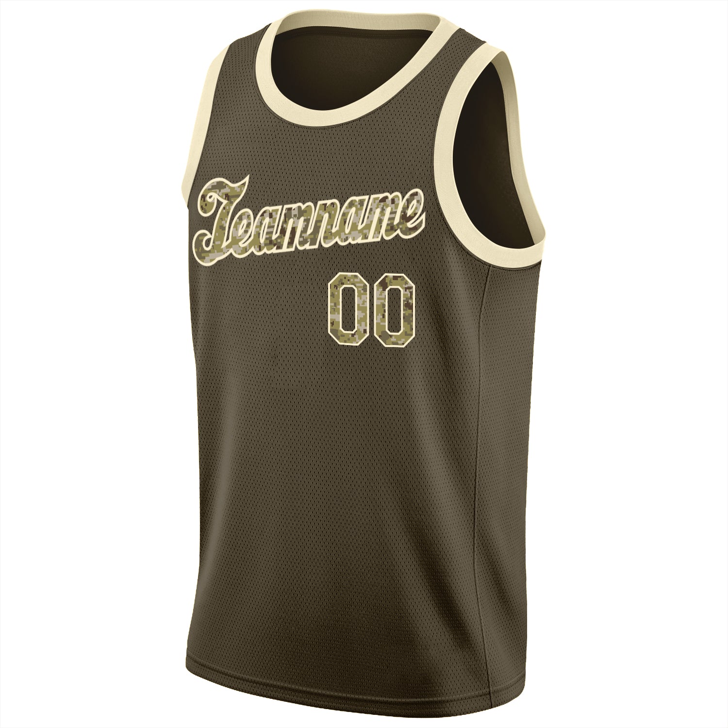 Custom Olive Camo-Cream Round Neck Rib-Knit Salute To Service Basketball Jersey