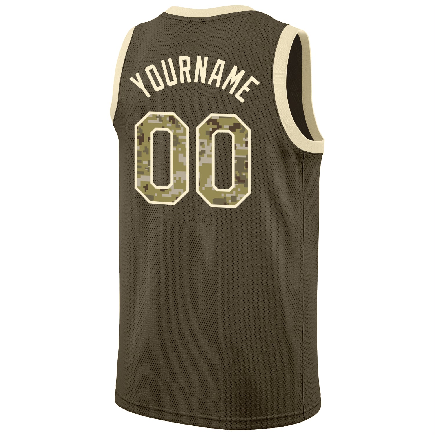 Custom Olive Camo-Cream Round Neck Rib-Knit Salute To Service Basketball Jersey