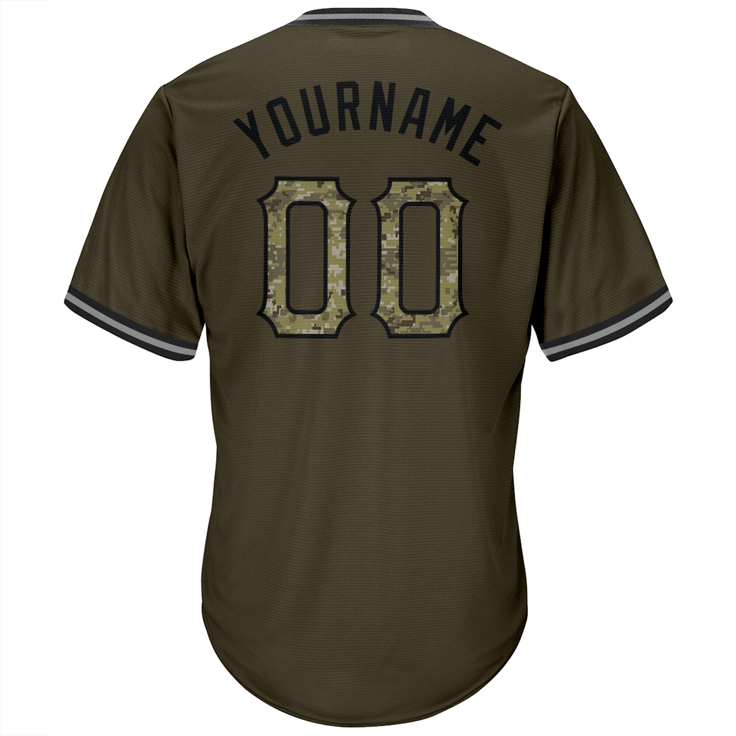 Custom Olive Camo-Black Authentic Throwback Rib-Knit Salute To Service Baseball Jersey Shirt