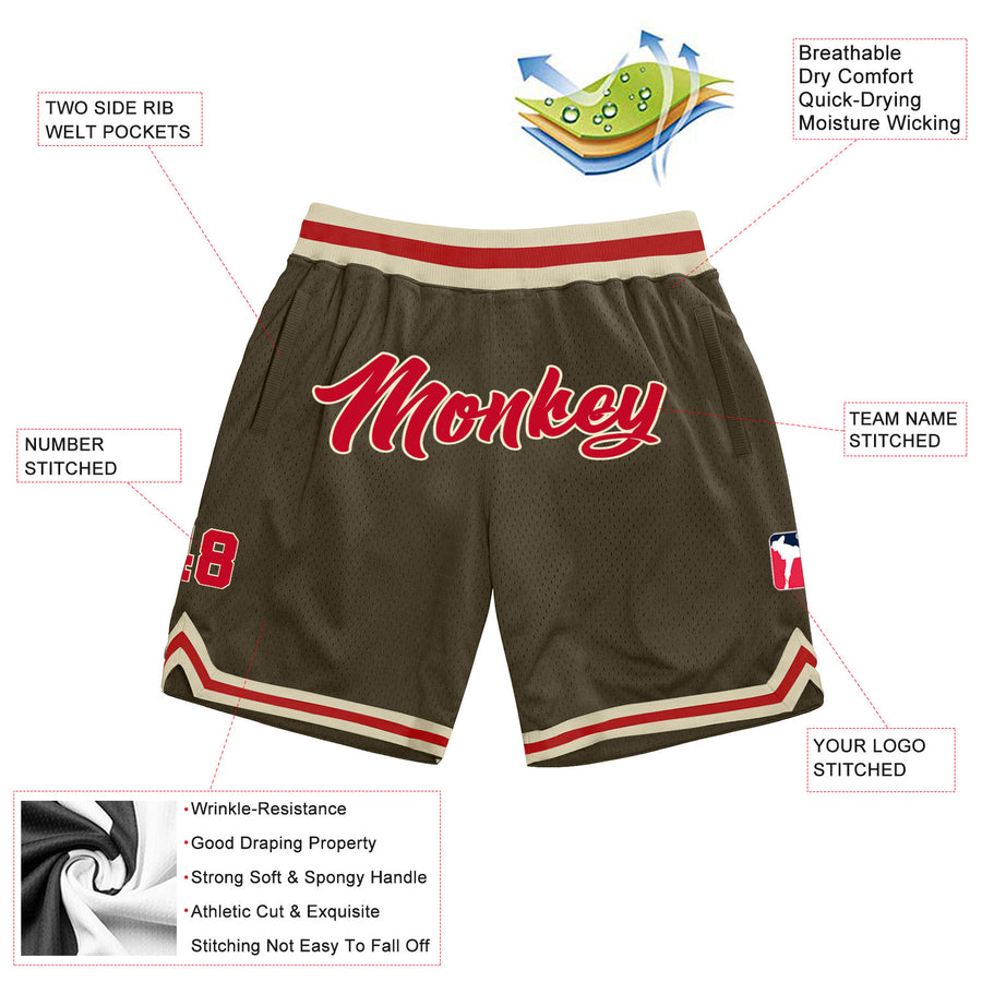 Custom Olive Red-Cream Authentic Throwback Salute To Service Basketball Shorts