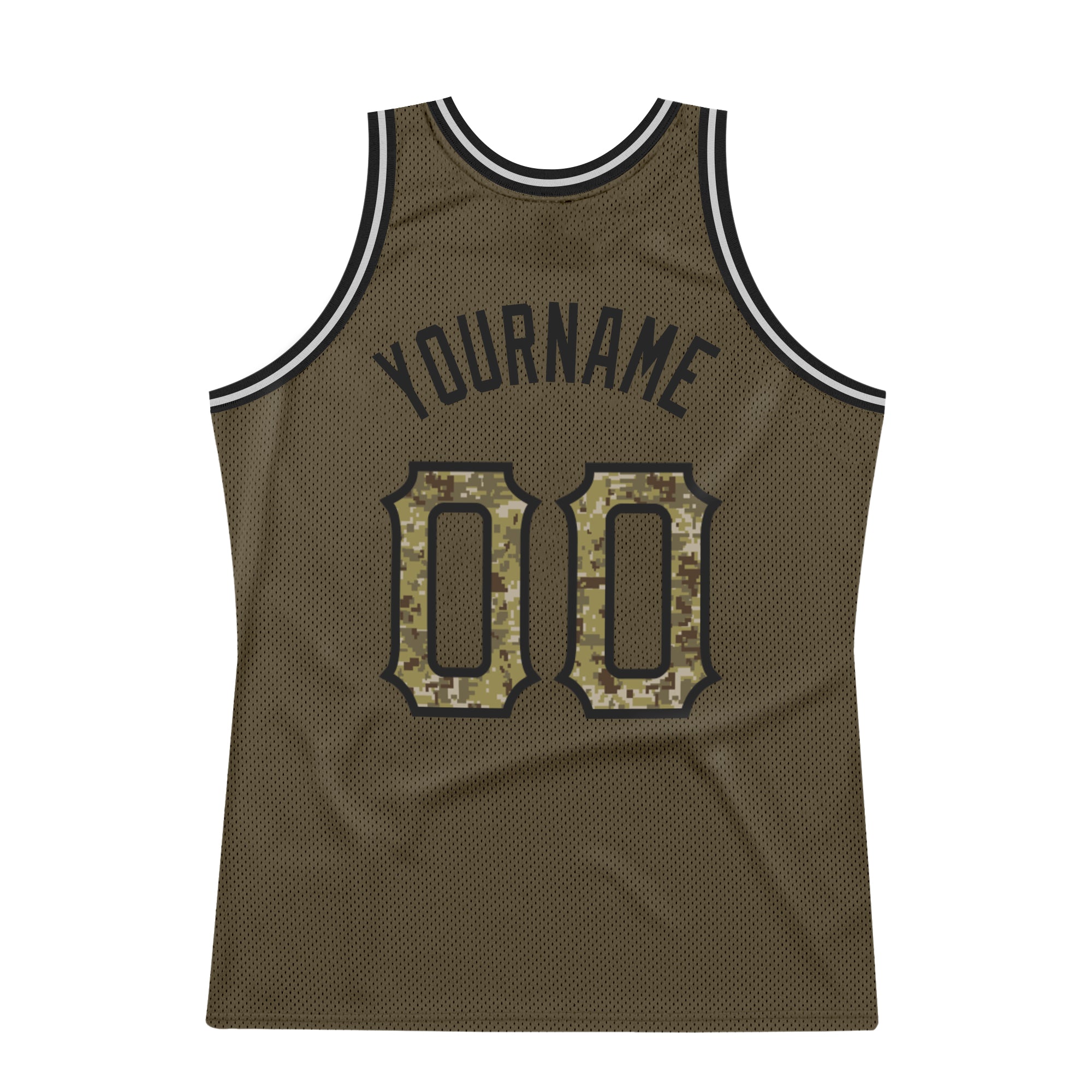 Custom Olive Camo-Black Authentic Throwback Salute To Service Basketball Jersey