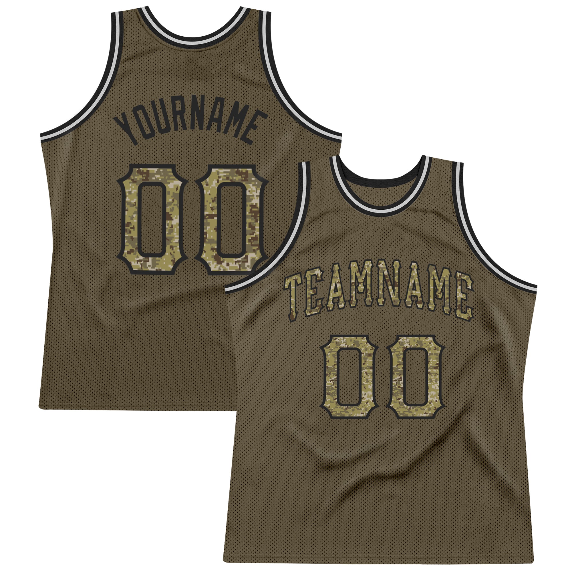 Custom Olive Camo-Black Authentic Throwback Salute To Service Basketball Jersey