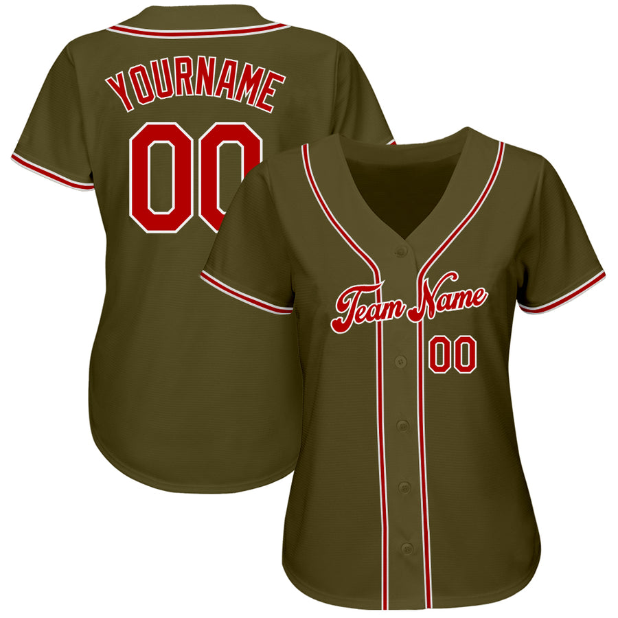 Custom Olive Red-White Authentic Salute To Service Baseball Jersey