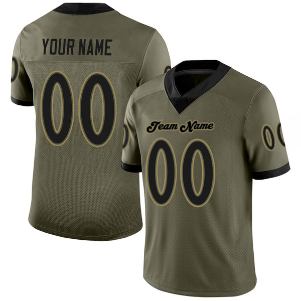 Custom Olive Black-Old Gold Salute to Service Football Jersey Men's Size:S