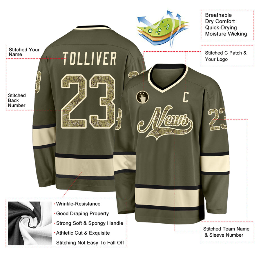 Custom Olive Camo-Cream Salute To Service Hockey Jersey