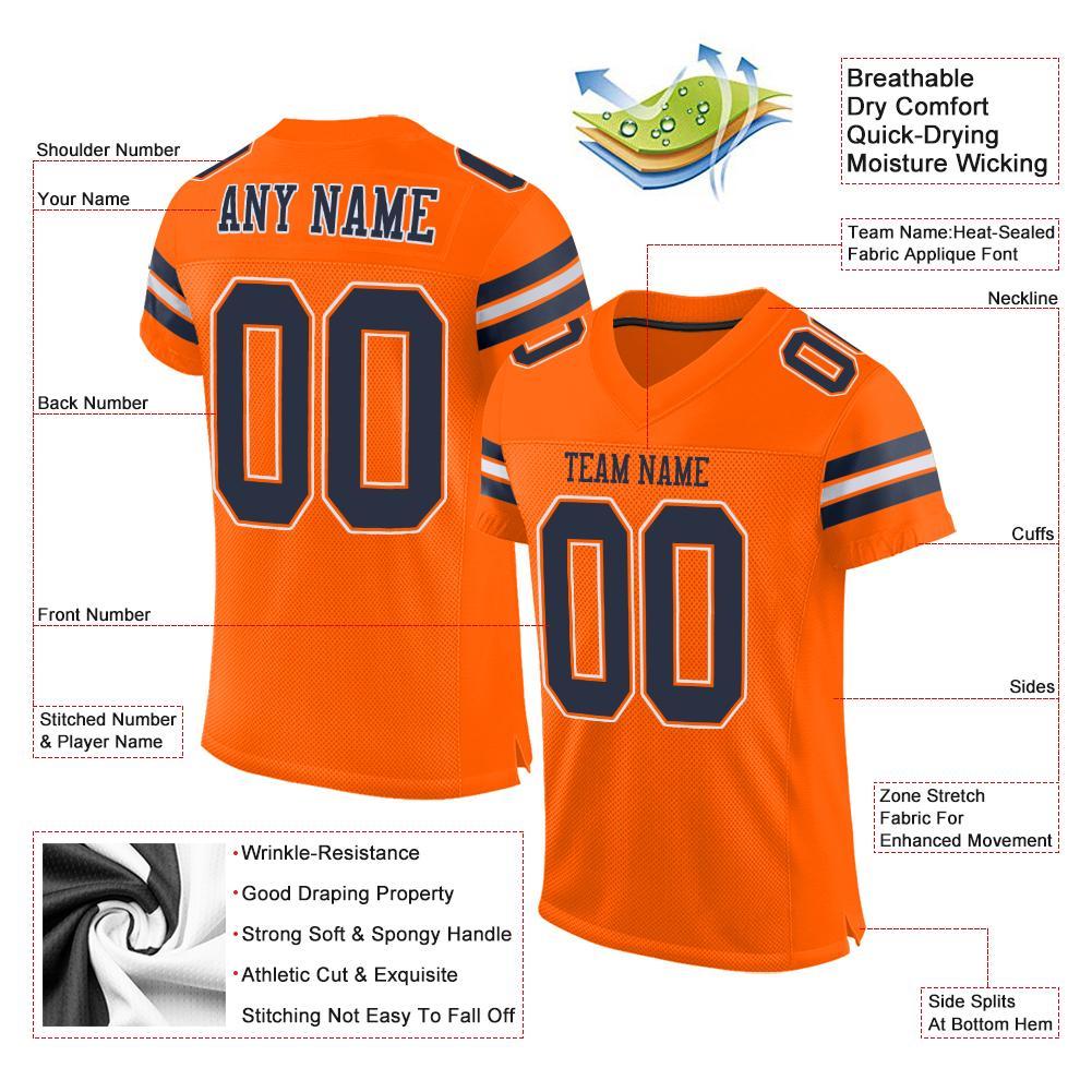 Custom Orange Navy-White Mesh Authentic Football Jersey