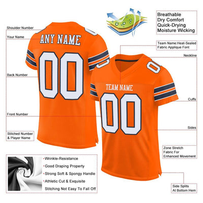 Custom Orange White-Navy Mesh Authentic Football Jersey