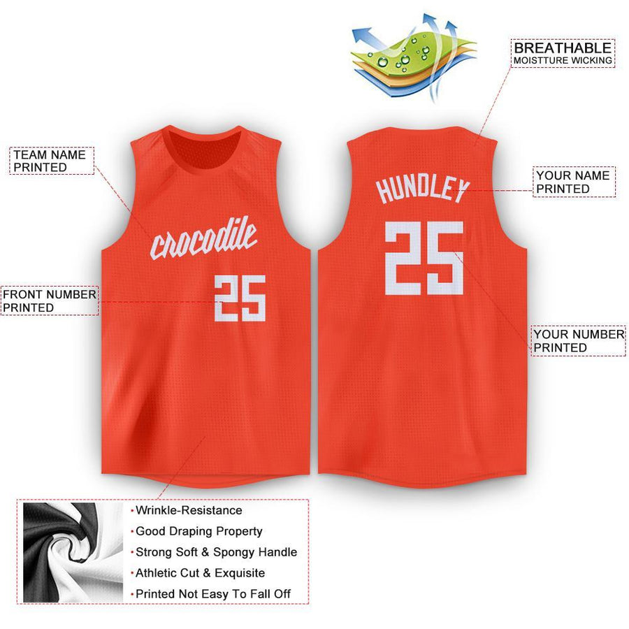 Custom Orange White Round Neck Basketball Jersey