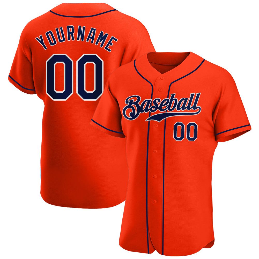 Custom Orange Navy-White Authentic Baseball Jersey Youth Size:S