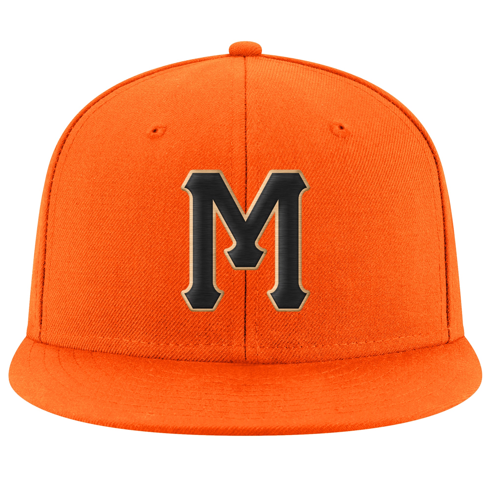 Custom Orange Black-Old Gold Stitched Adjustable Snapback Hat