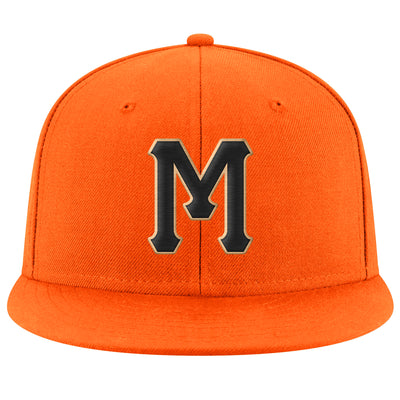 Custom Orange Black-Old Gold Stitched Adjustable Snapback Hat