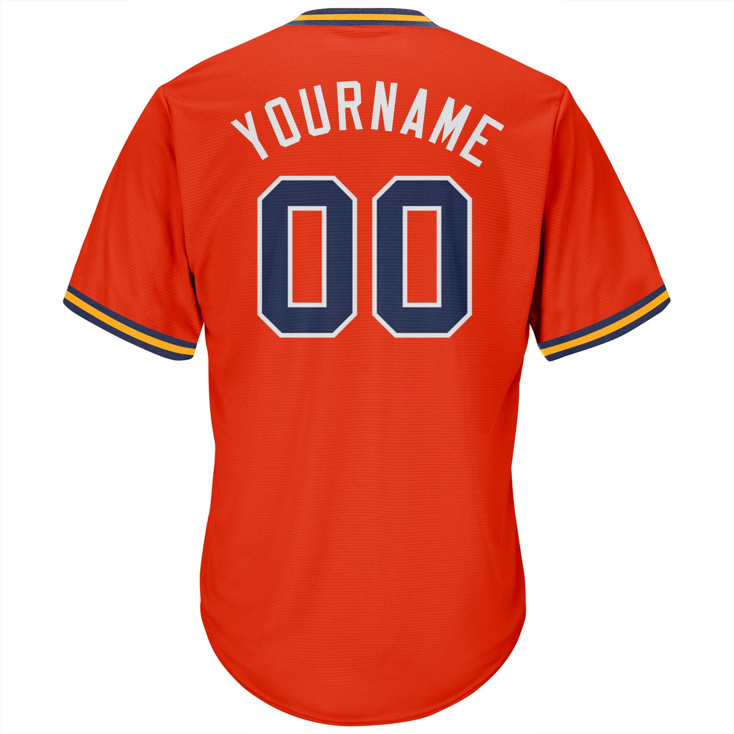 Custom Orange Navy-Gold Authentic Throwback Rib-Knit Baseball Jersey Shirt