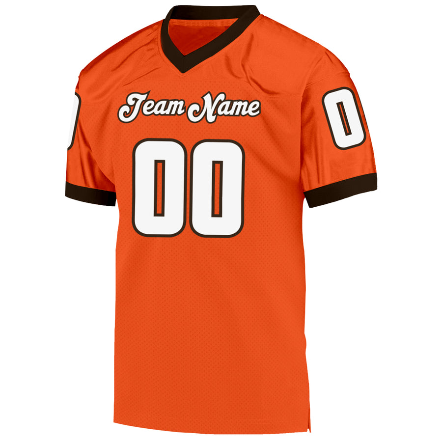 Custom Orange White-Brown Mesh Authentic Throwback Football Jersey