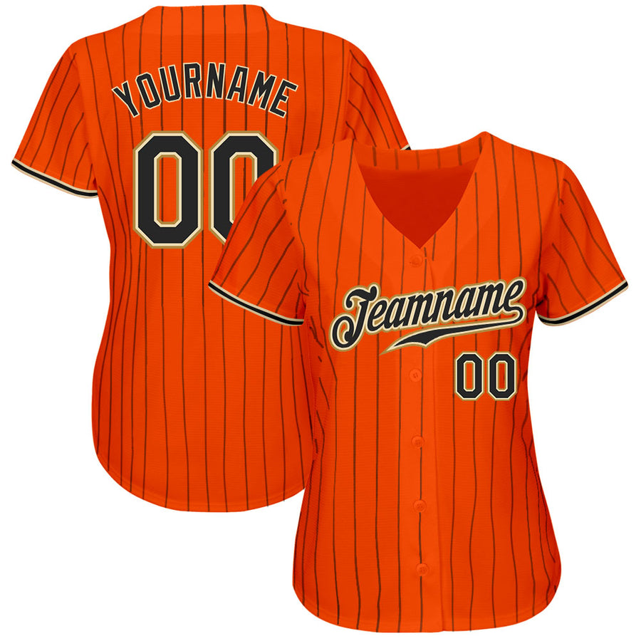 Custom Orange Black Pinstripe Black-Old Gold Authentic Baseball Jersey