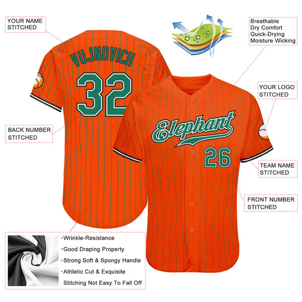 Custom Orange Kelly Green Pinstripe Kelly Green-Black Authentic Baseball Jersey Preschool Size:L